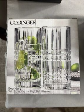 Godinger Clear Crystal Boundary Highball Glasses with Lime Accent